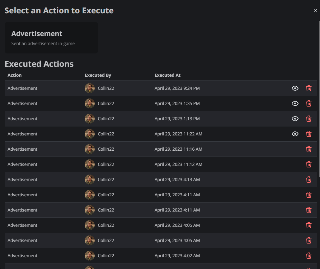 actions tab