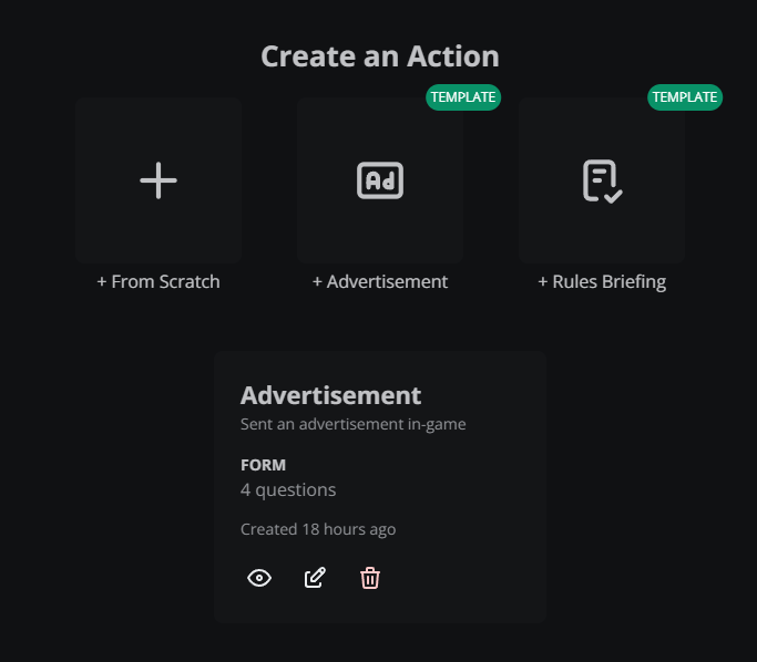 create action options